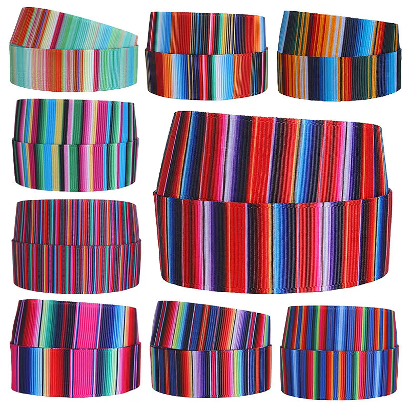 

Mexican Rainbow stripe pattern print grosgrain ribbon 50yards FLRARibbon 38MM 75MM