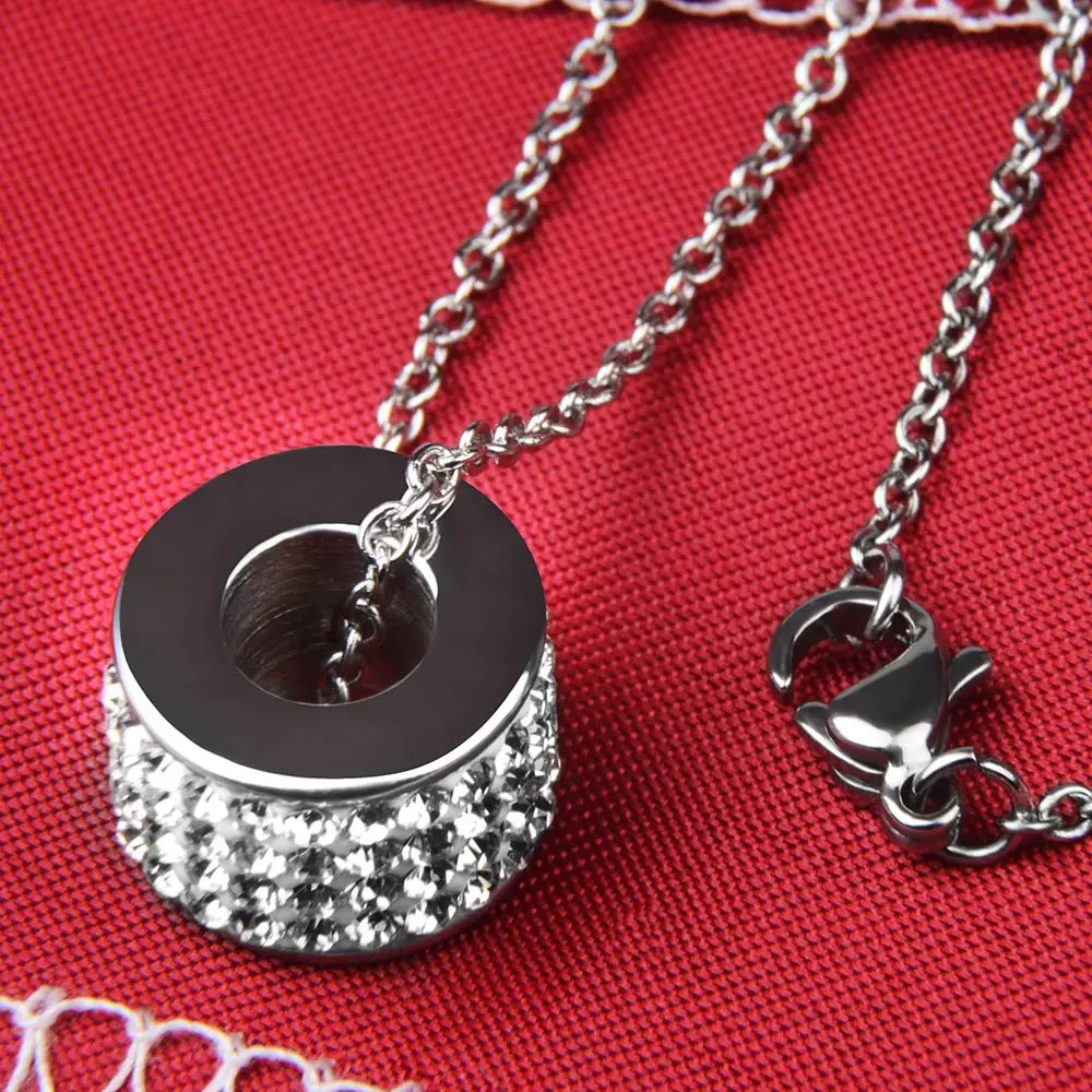 Chanfar สร้อยคอจี้ทรงกลมคริสตัลปูทาง kalung Baja Tahan karat ยาวสำหรับผู้หญิงผู้ชายงานเลี้ยงงานแต่งงานของขวัญคริสต์มาส