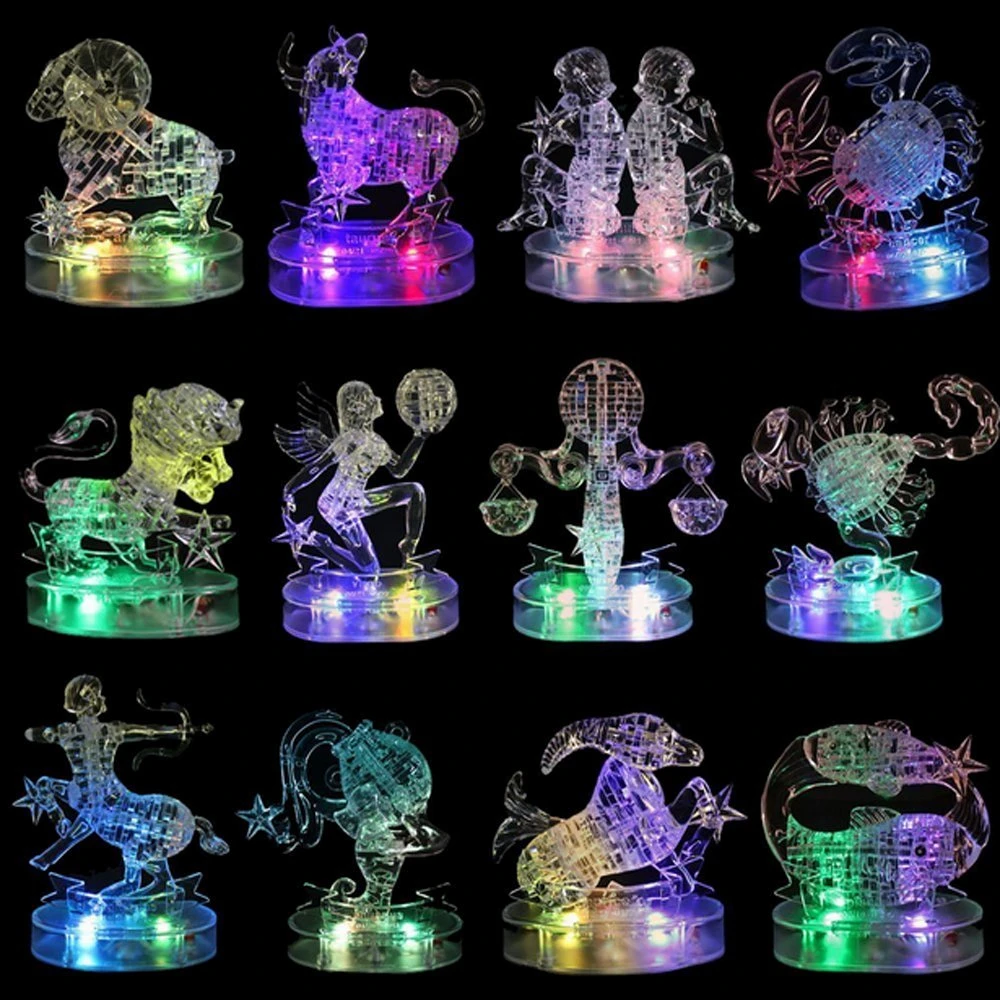 

3D Crystal Puzzle 12 Constellation Horoscope Puzzle Jigsaw with LED Light DIY Delicate Home Decor Gift Toys for Children Adult