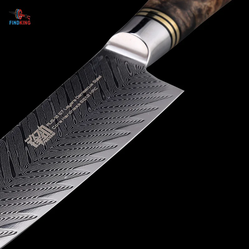 FINDKING New AUS-10 damascus steel Sapele wood handle arrow pattern damascus knife 8 inch chef knife 67 layers  kitchen knives