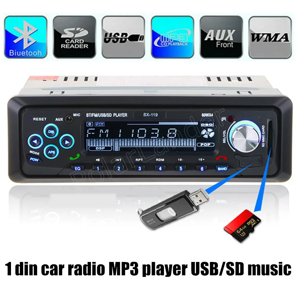 Bluetooth Car Audio Mp3 Player Radio AUXIN MP3 FM USB 1 Din remote control 12V stereo SD handsfree remote control