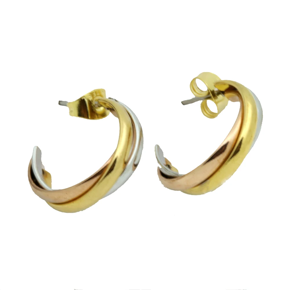 Top Quality Classical 3 Rounds Rose Yellow White Gold Gold Colour Stud Earrings Fashion Jewelry Lover Earrings Wholesale