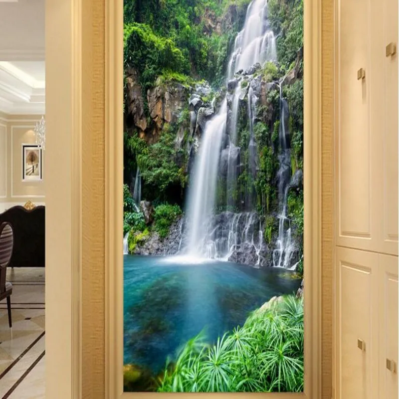 wellyu Custom large frescoes Xanadu alpine waterfalls water health financial landscape painting entrance wallpaper