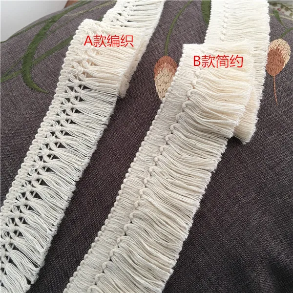 Lo más nuevo, buena calidad, barato, 4cm-6cm de ancho, encaje de flecos de algodón puro, adorno de encaje con borlas Beige, cortina de encaje, Material para manualidades de costura Z1223