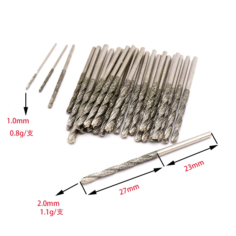 10pcs Diamond Coated Twist Drill Bits Set Needle High Speed Steel Polishing Power Tools For Glass Jewelry Agate Fine Drilling