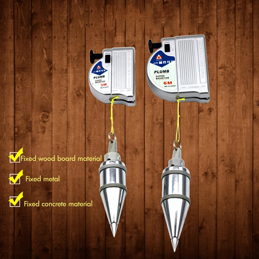 3/6 metro magnético prumo bob setter teste de nivelamento vertical ferramenta de medição linha retrátil carretel pendurado martelo fio ferramentas manuais