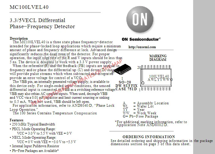 1 pcs MC100LVEL40DWR2G SOIC20 MC100LVEL40 100LVEL40 ในสต็อก