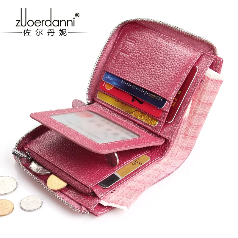 Wallet ladies short leather new first layer of leather wallet vertical section card zipper driver\'s license purse