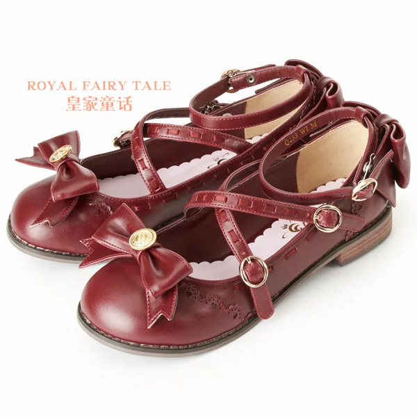 Lolita Shoes Women Flats Low Round with Cross Straps Bow Cute Girls Princess Party Shoes Students Lovely Shoes Size 34-40