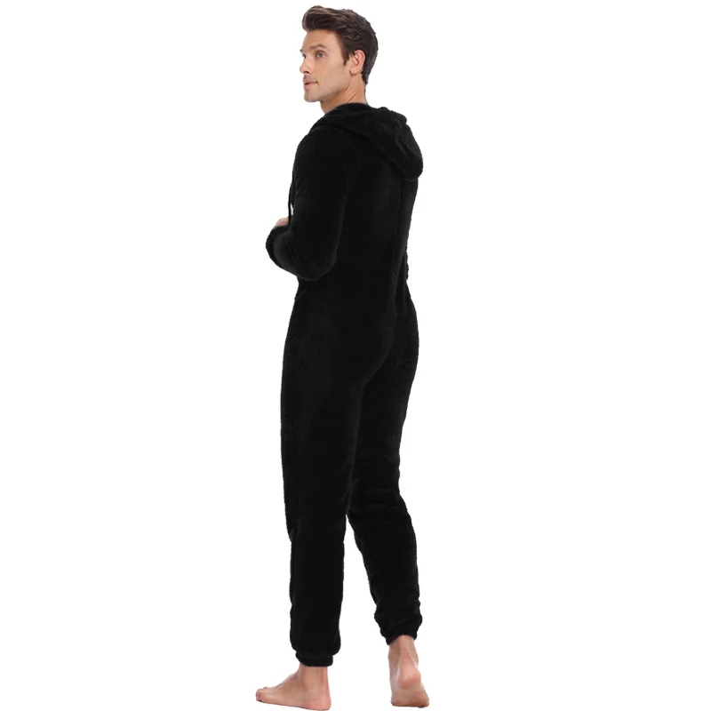 Kigurumi-Pyjama à Capuche en Peluche pour Homme, Vêtement de Nuit Chaud, Grande Taille, Hiver