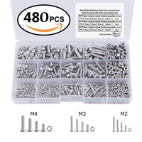 480Pcs Button Head 12 Sizes Screw and Nuts Kit,M2 M3 M4 Steel Assorted Hex Socket Head Cap Bolts Screws Nuts Assortment Set Kit