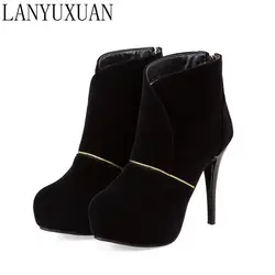 Winter Boots Big Size 32- 46 Fashion High Thin Heel Ankle Boots With Buckle And Made Of Qualityl Women Round Toe Shoes T703-2