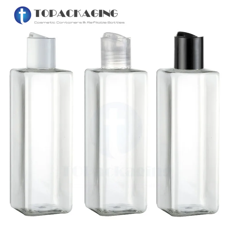 

20pcs*250ML Press Screw Cap Bottle Tansparent PET Plastic Square Cosmetic Container Shampoo Essential Oil Lotion Empty Bottle