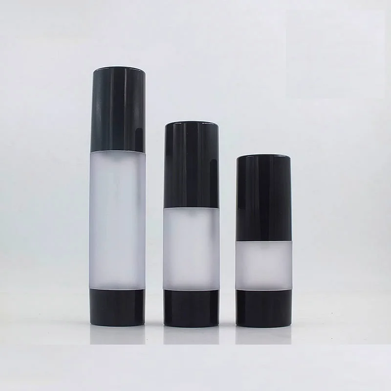 

Emulsion Airless Bottle Empty Clear Frosted 15ML 30ML 50ML Refillable Cosmetic Container Black Lid Essence Airless Bottle