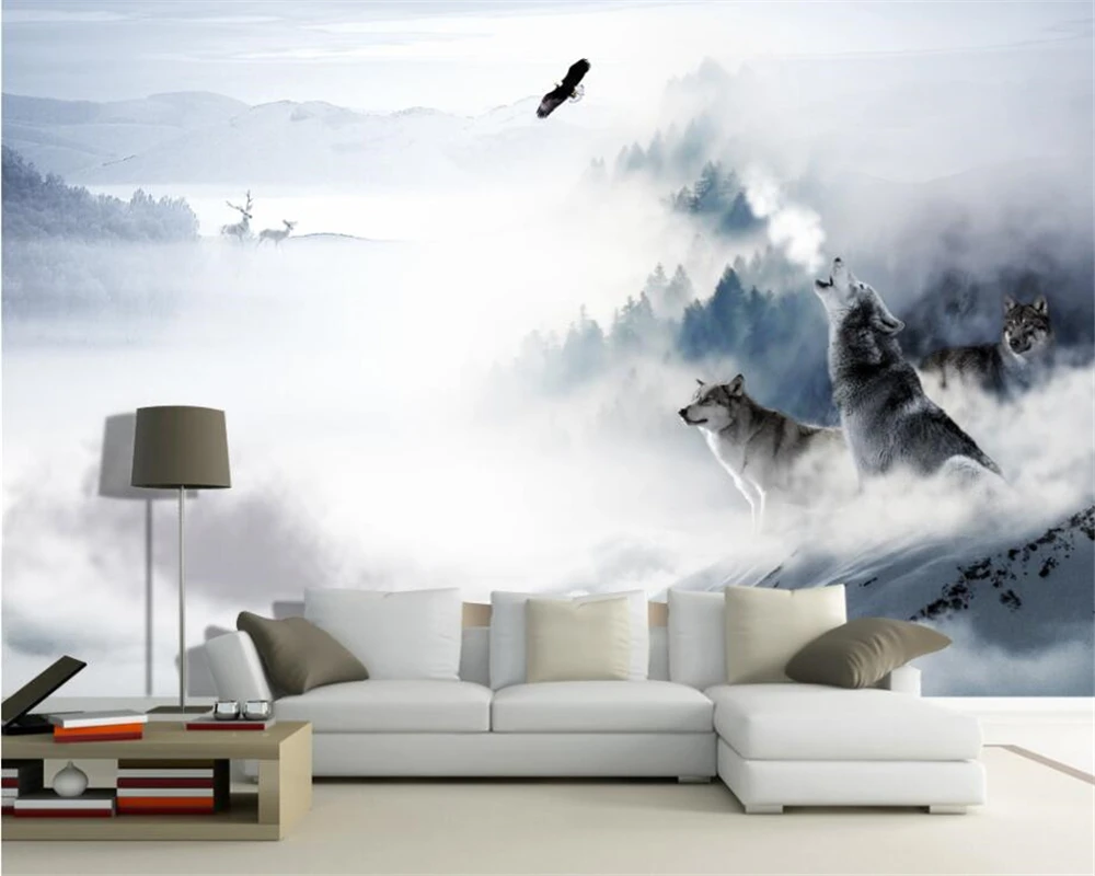 

Beibehang Custom wallpaper modern simple TV background wall wolf totem snow mountain elk home decoration mural 3d wallpaper