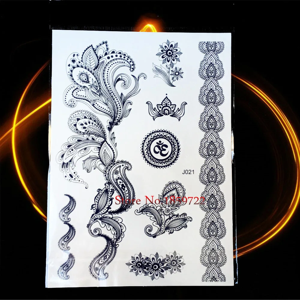 1PC Hot Sexy Women Body Art Fake Jewelry Lace Henna Tattoo Indian Chain Leaf Bracelet Necklace Waterproof Temporary Tattoo HBJ45