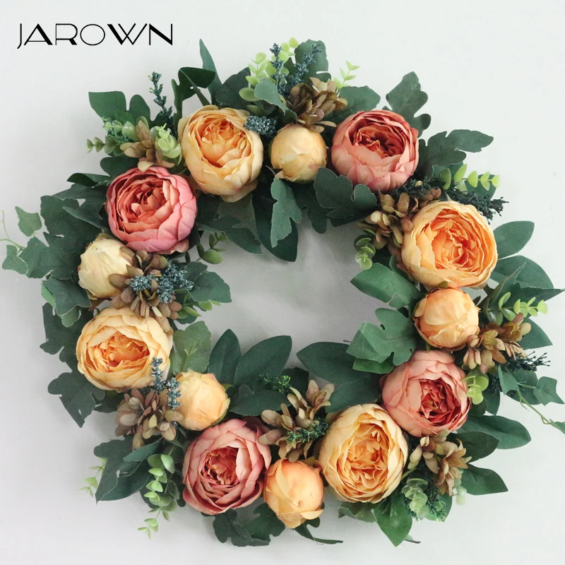 Artificial 40cm Door Wreath Simulation Silk Peony Flowers Garland For Wedding Party Decorations Home Office Decor Flores