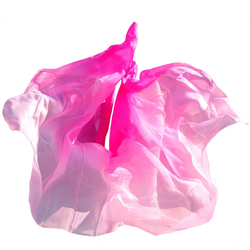 100% Zijde Buikdans Sluier Buikdans Sjaal Sjaal Gradiënt Rose + Roze + Licht Roze Handgemaakte Geverfd Buikdans zijde Veils 250*114 Cm