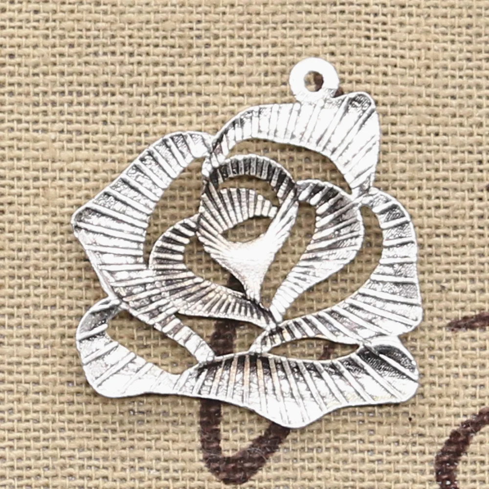 8pcs Charms Rose Flower 26x28mm Antique Silver Color Plated Pendants Making DIY Handmade Tibetan Silver Color Finding Jewelry