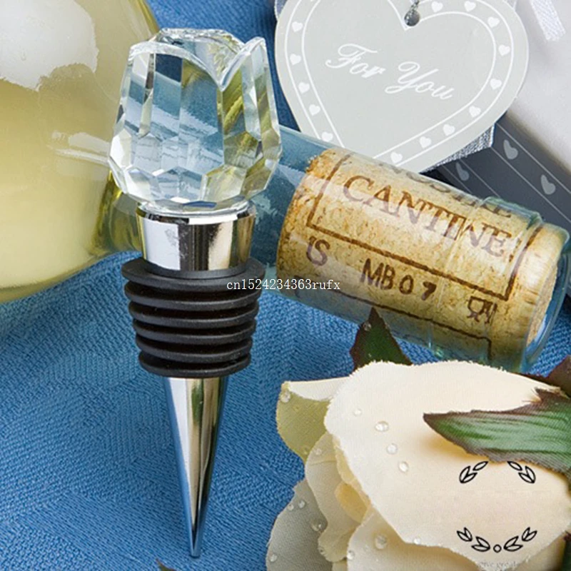 

50pcs Crystal Roses Wine Bottle Stopper Wedding Favors Wine Stoppers With Gift Box Party Gifts Wedding Giveaways for Guests