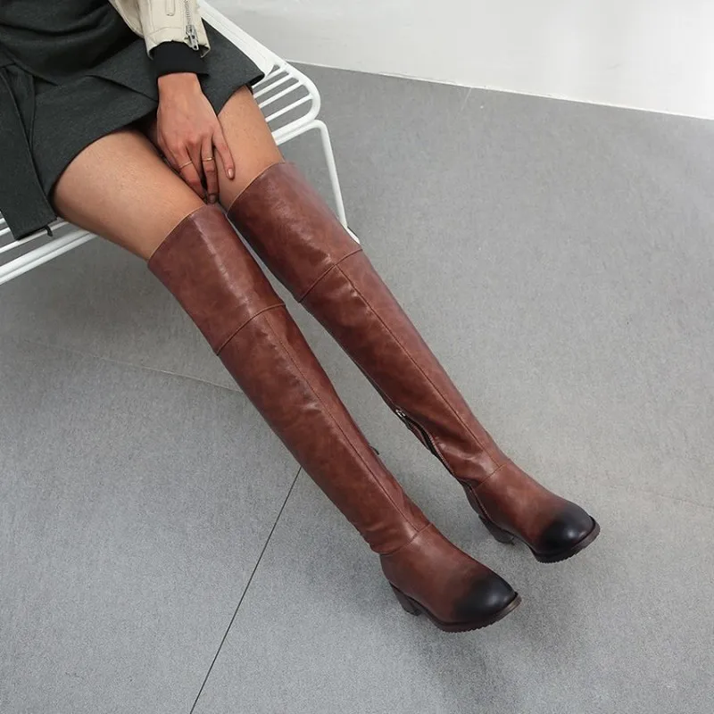 Thigh High Boots Winter Women Over The Knee Boots Comfort Leather Ladies Long Loose Boots Woman Shoes Black Brown Boots MAZIAO