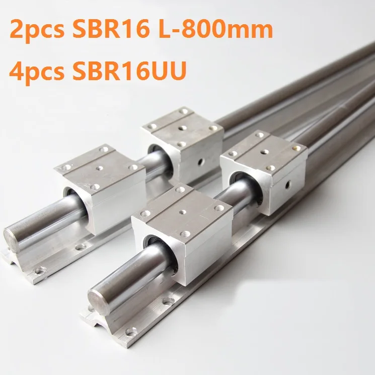 2pcs SBR16 L-800mm support rail linear guide + 4pcs SBR16UU linear bearing blocks for CNC router parts