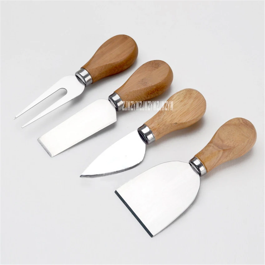 50 sets 4pcs/sets Knives Bar Set Oak Handle Stainless Steel Cheese Knife Kit Kitchen Cooking Tools Useful Accessories Hot Sale