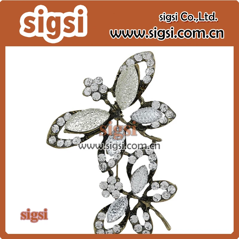 

Retro double butterfly shape rhinestone brooch for gift