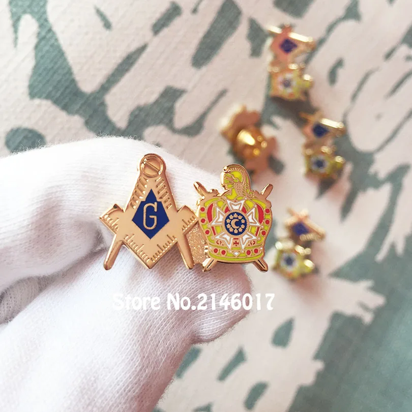 

10pcs Free Masons Lapel Pin Brooch Masonry Metal Craft Badge Masonic International Order of Demolay Square and Compass Pins