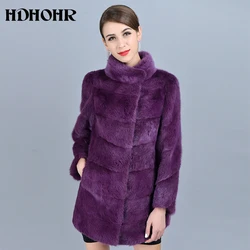 HDHOHR 2024เสื้อโค้ทขนสัตว์ขนมิงค์แท้สีม่วง, เสื้อแจ็คเก็ตขนคอตั้งอบอุ่นสำหรับไปเที่ยวพักผ่อนพักผ่อน