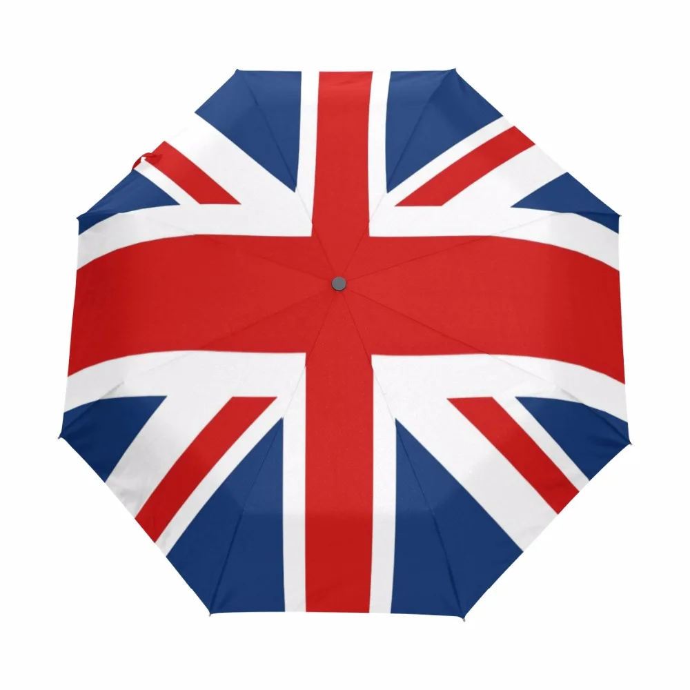 Fully Automatic Umbrella New Arrival Three Folding UK Britain Flag Parasol Sunny Rainy Umbrellas for Women with Black Coating