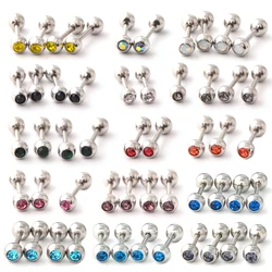 Alisouy 2Pcs Surgical Steel ball Round Crystal Cartilage Helix Barbell Bar Ear Stud Piercing 18G Earring Body Piercings Jewelry