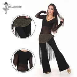 Conjunto de práctica de danza del vientre para mujer, Top de actuación, pantalones, bufanda de cadera, vestido indio, ropa de baile profesional