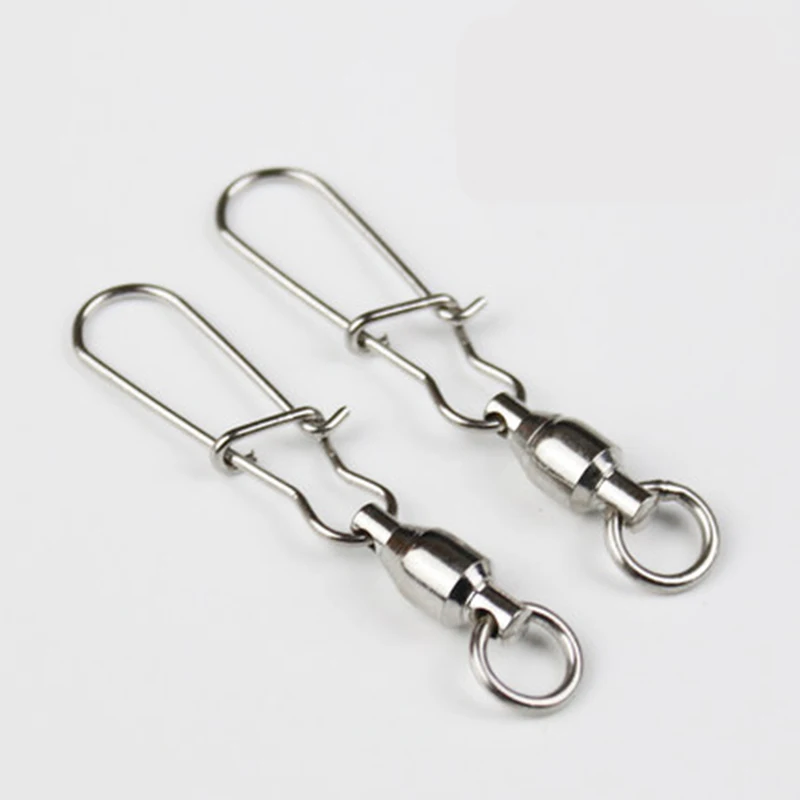 50PCS 0#-8# Fishing Connector Pin Bearing Interlock Swivel Stainless Steel with Snap Fishhook Lure Tackle Fishing Gear Accessory