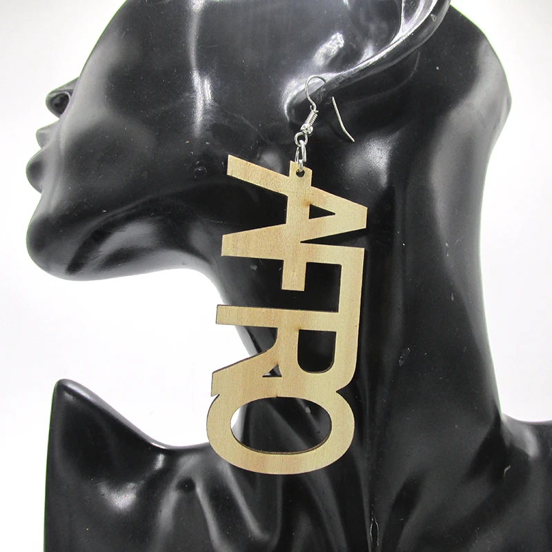 Afro Word Wood Earr…