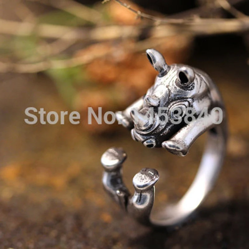 Adjustable Retro Rhino Ring Animal Ring Antique Silver tone Jewelry