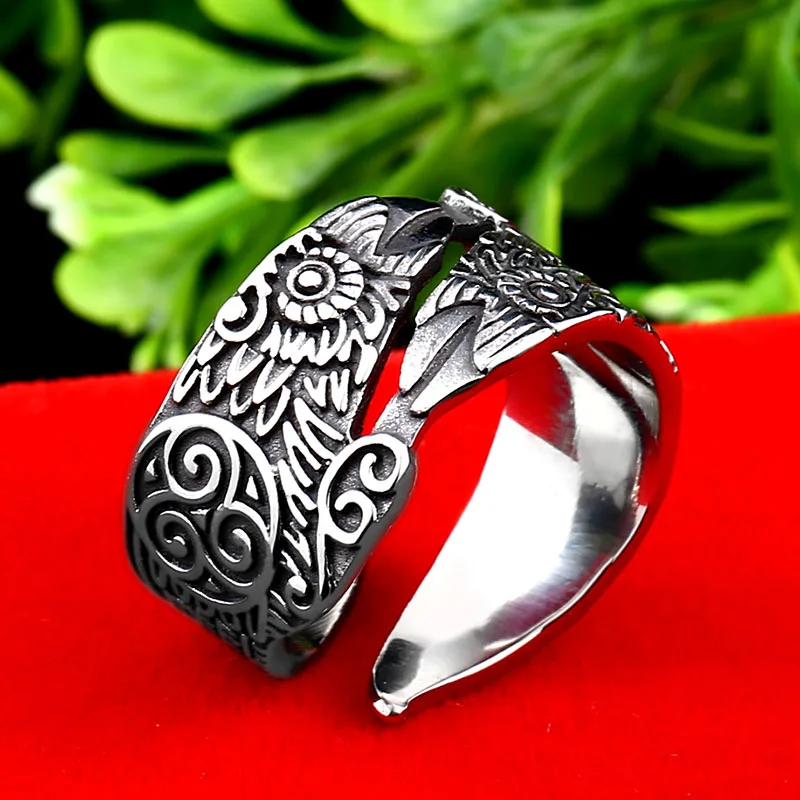 Beier 316L Stainless steel Gothic Odin\'s Raven head Huginn and Muninn for men Bird ring Viking Jewelry Amulet style Gift LR576