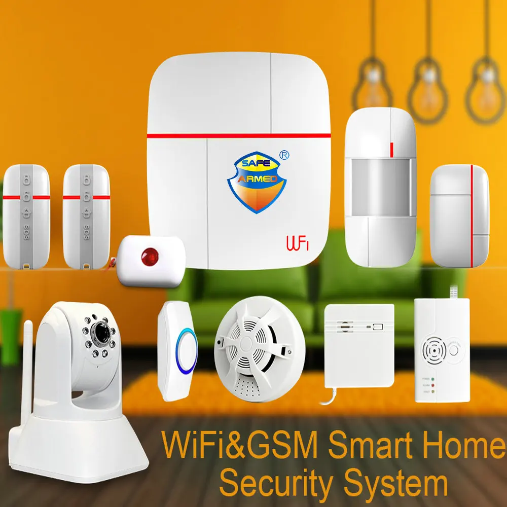 

(1set) Vcare WIFI GSM Smart Home Alarm Security System with Wireless Door Gas Water Sensor & SOS Button & HD PTZ IP Camera Ver C