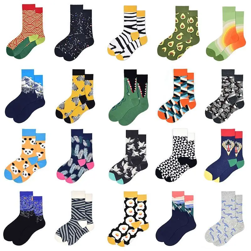 1 pair of men's cotton color combing socks casual men's socks funny knit printed animal cartoon novelty equipment socks gifts