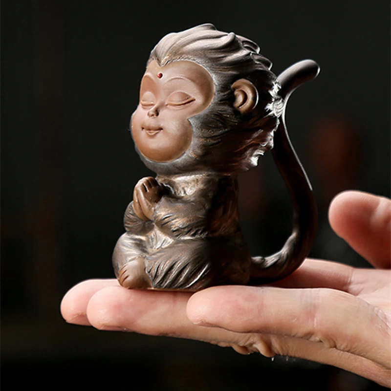 

creative home decoration purple clay tea pet ornament handmade monkey holder for pot maintaining brush yixing zisha tea play new