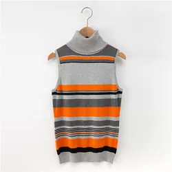 Marwin New-coming Casual Turn-down Collar Sleeveless Striped Women Sweaters Soft Fashion Short Thin Vest Sweaters