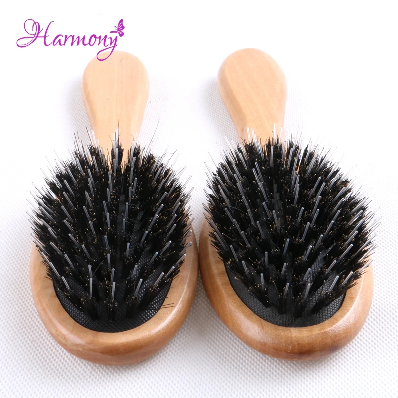 50pcs/lot Professional Natural Varnish Wooden handle Boar Bristle Mix Nylon Hair Extensions Brush for Salon Use Tools