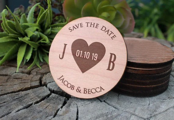 Wood Save the Date Magnets - Wedding Favor - GIft Tag - Laser Cut Wedding Display