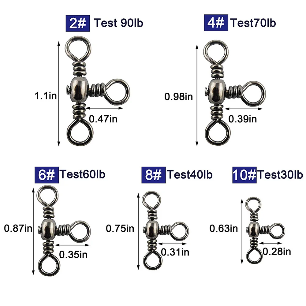 120pcs 3 Way Barrel Cross Line Fishing Swivel With Solid Ring Barrel Cross Line Swivels Hard Lure Connector Set With Box