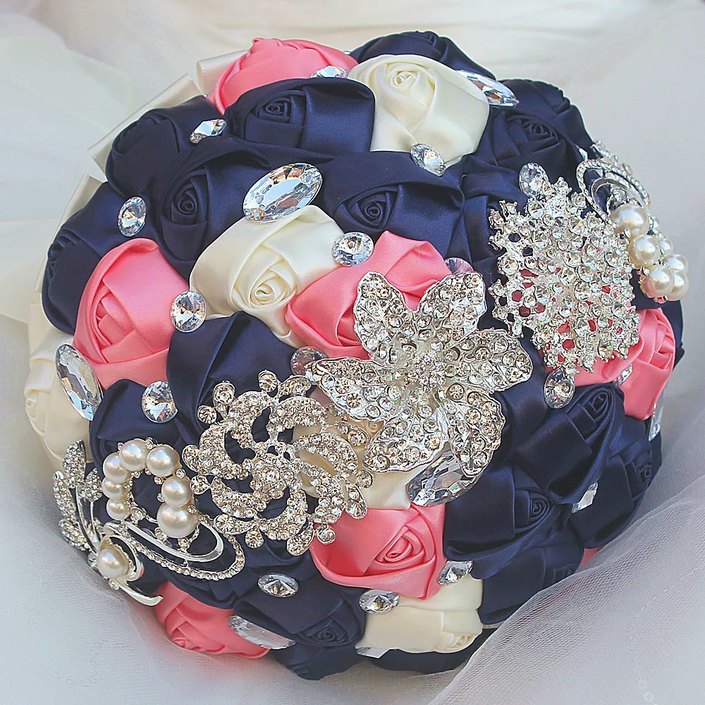 

Newest arrived navy pink cream artificial wedding bouquets bridal wedding bouquets for wedding decoration