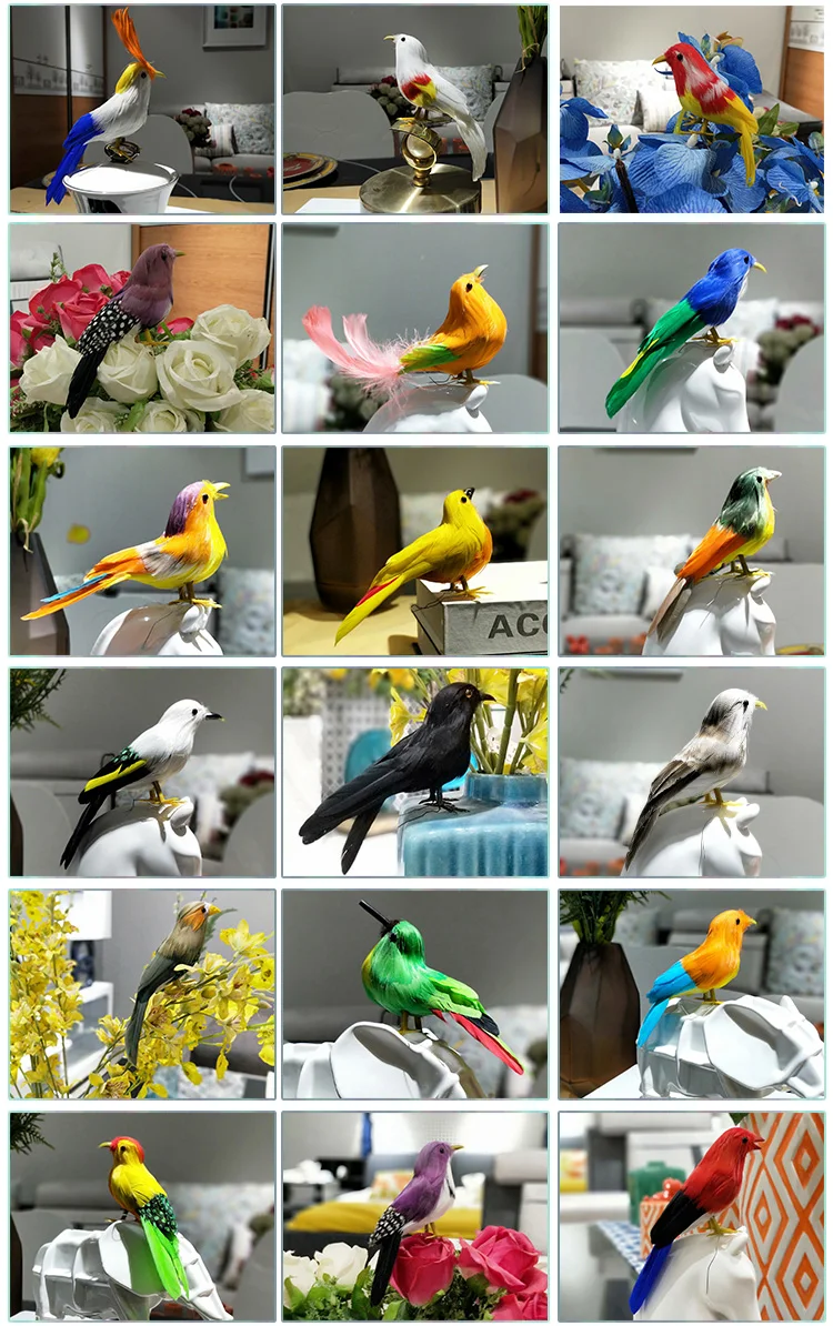 real life toy colourful feathers bird model about 13-15cm bird garden decoration party prop toy gift h1855