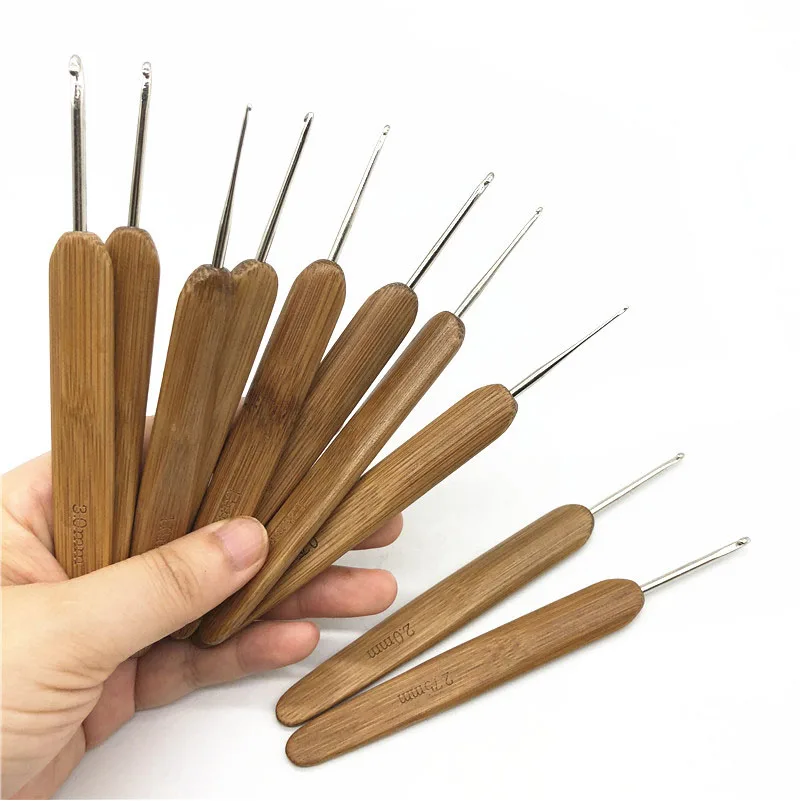 LMDZ 10pcs/Set 0.5mm-2.75mm Bamboo Knitting Needles Set Small Lace Knitting Hooks Set DIY Crochet Hooks Needles For Yarn Handle