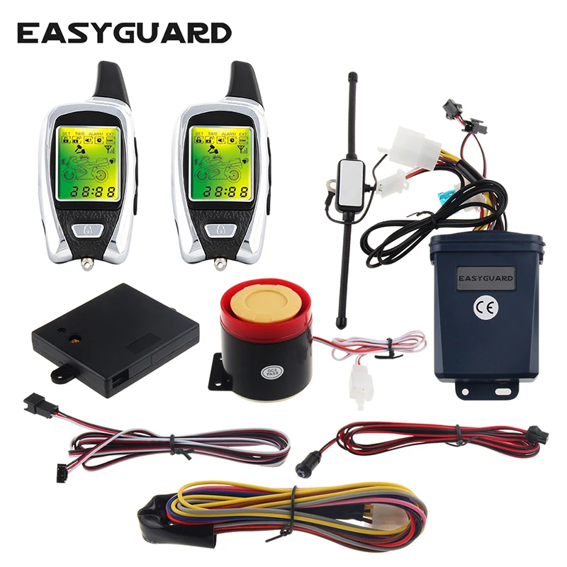 EASYGUARD universal version 2 way motorcycle alarm system microwave sensor remote engine start proximity sensor shock sensor