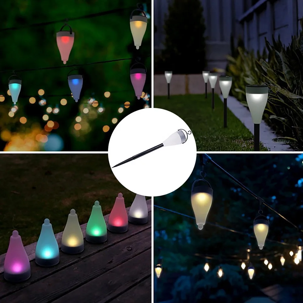 1pc Solar LED Power Three Modes Colorful Light Lawn Lamp Black Shell