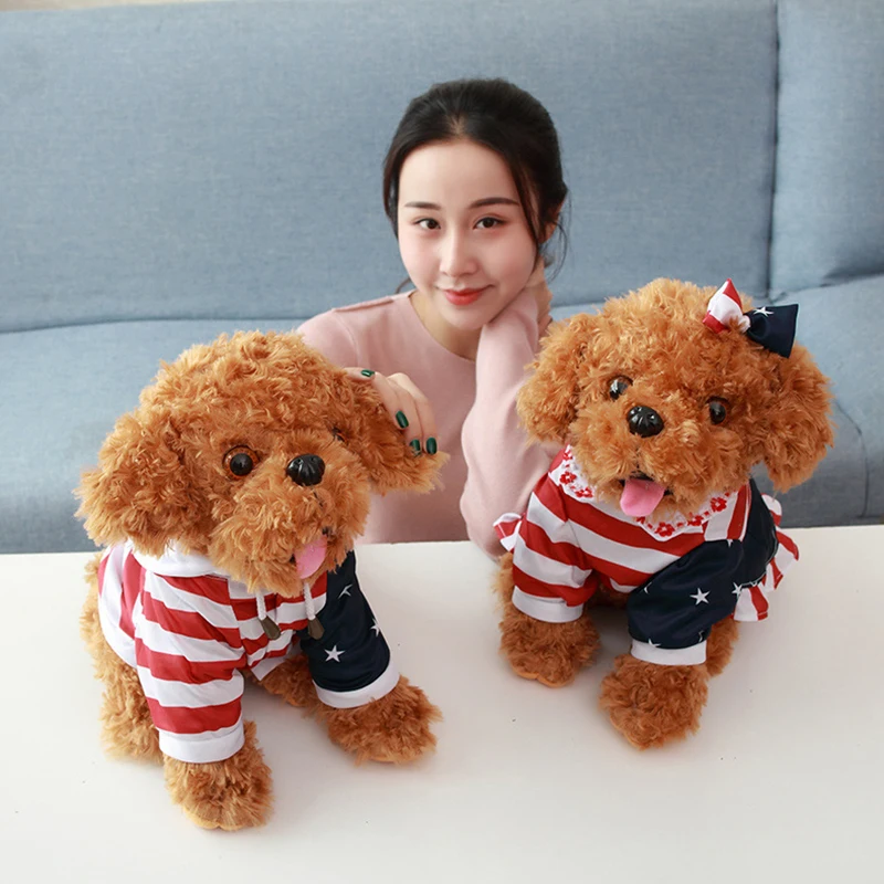 

Super Cute Simulation Teddy Dog Couple Plush Toys Dolls Wear Clothes Poodle Soft Doll Puppy For Children Lovers Birthday Gifts